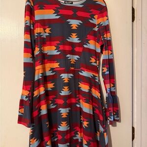 Wrangler Multicolor Geometric Long Sleeve Dress Large